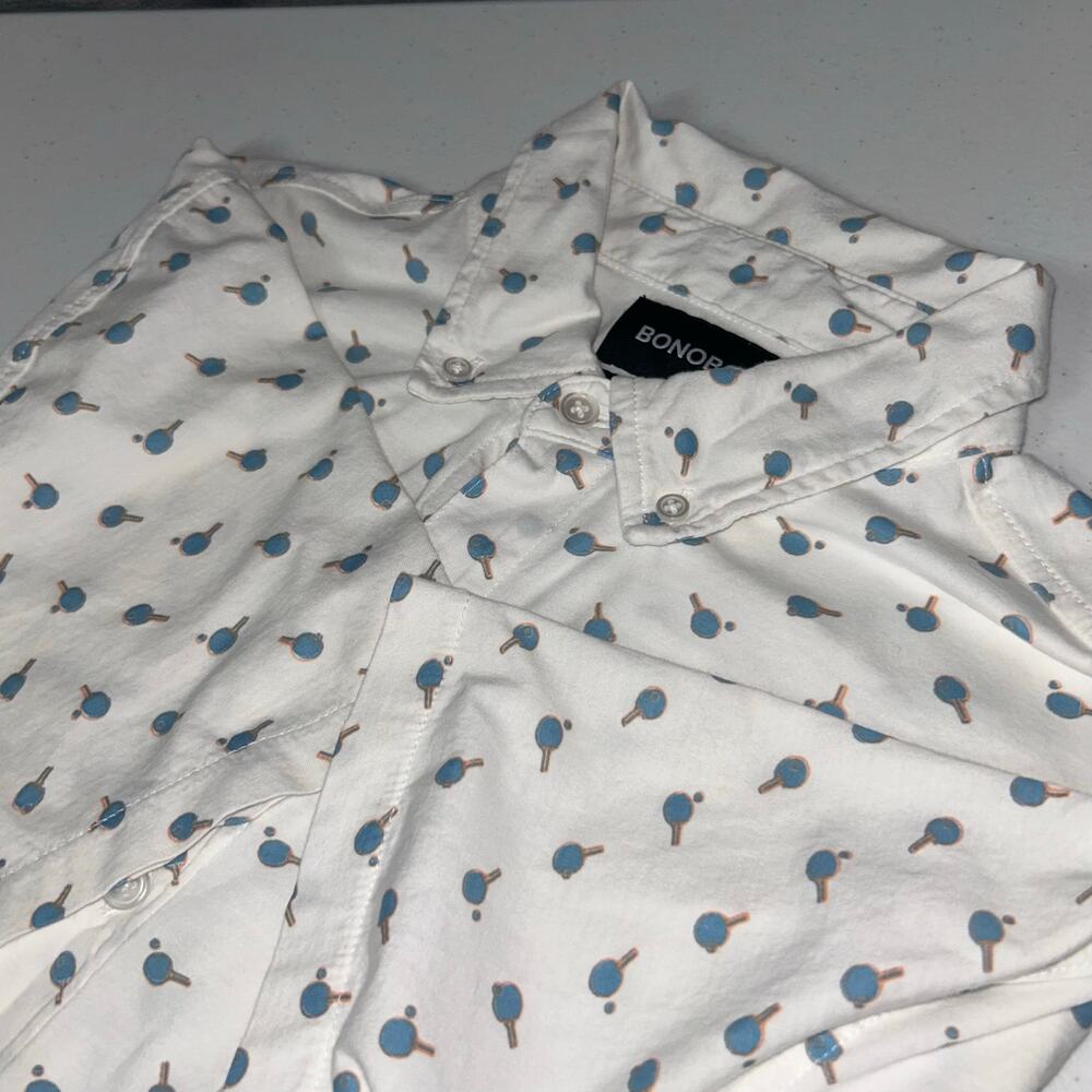 Bonobos Slim Fit Short Sleeve Button Up Paddle Ball All Over Print Mens Sz M